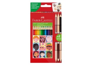 Kredki trójkątne 12 kolorów + 3 kredki dwustronne w odcieniach skóry Faber Castell