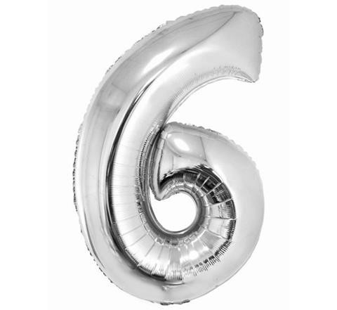Balon Foliowy Cyfra 6 92cm Srebrna Godan_53136