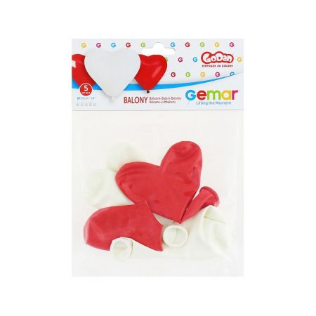 Balony premium serca 5szt 10" czerwone i białe Godan_62607