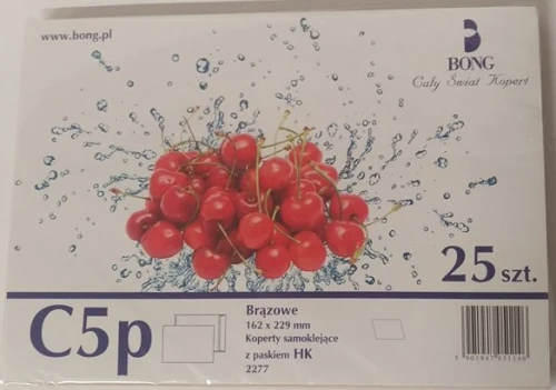 Koperta brązowa C5 hk 25szt  z paskiem 2277-25 Bong_34135