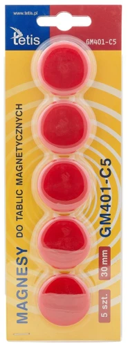 Magnesy do tablic okrągłe czerwone 30mm 5szt Tetis_64065
