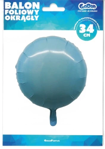 Balon foliowy okrągły błękitny 34cm GODAN_49041