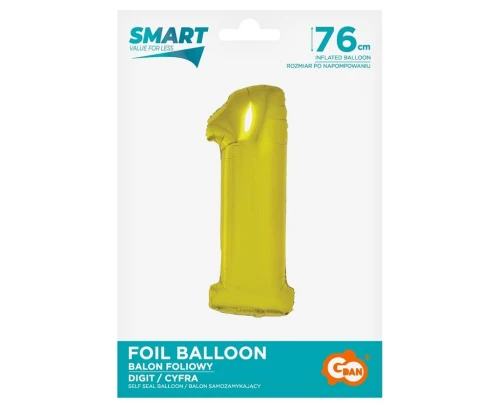 Balon foliowy cyfra 1 76cm Smart złoty Godan_65483