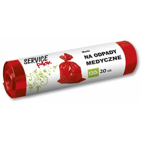 Worki na śmieci 120l 20szt  czerwone na odpady medyczne Service Pack_65737