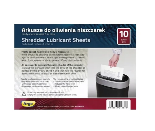 Arkusze do oliwienia niszczarek 10szt Argo_32071