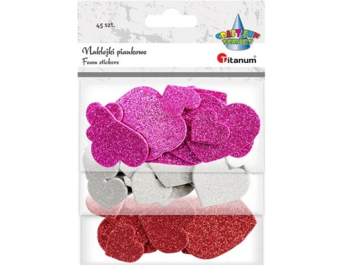 Naklejki piankowe serca brokatowe 45szt Titanum_88418
