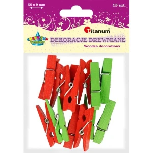 Spinacze drewniane 15szt zielony czerwony Titanum