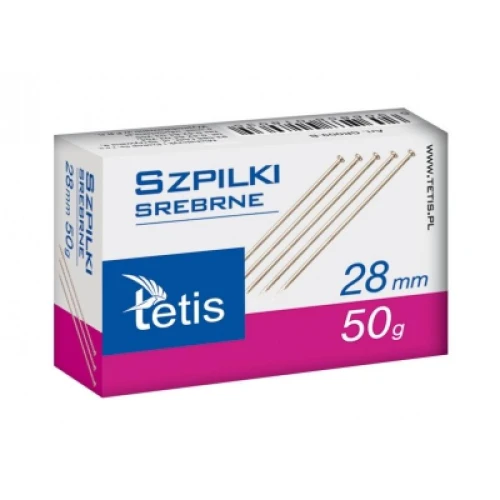 Szpilki 28mm 50szt. Srebrne Tetis GR009-B_53242