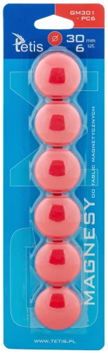 Magnesy do tablic 6szt 30mm czerwone GM301-PC6 Tetis_67639