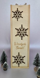Skrzynka na wino z grawerem świąteczka śnieżynki