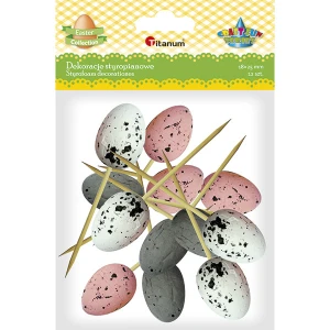 Jajka styropianowe na piku 12szt 18x25mm nakrapiane kolor mix Titanum