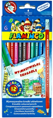 Kredki ołówkowe 12kol wymazywalne Flamingo Titanum_71719