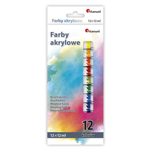 Farby akrylowe 12kol 12ml tuba Titanum_71741