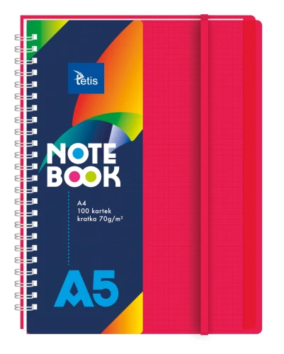 Kołonotatnik A5 100k 70g PP czerwony z gumką Tetis_72448