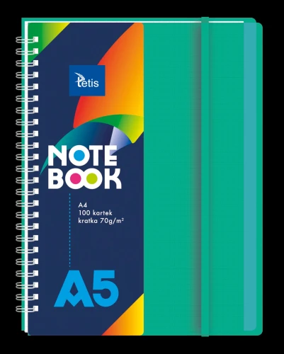 Kołonotatnik A5 100k 70g z gumką zielony PP Tetis_72451