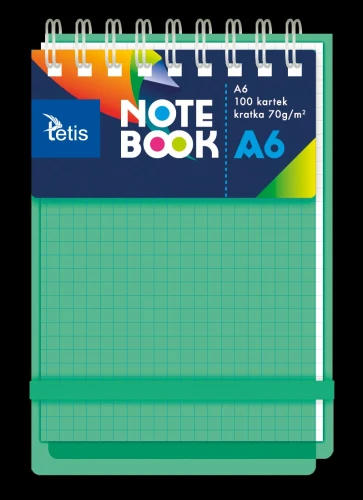 Kołonotatnik A6 100k 70g z gumką zielony PP Tetis_72455