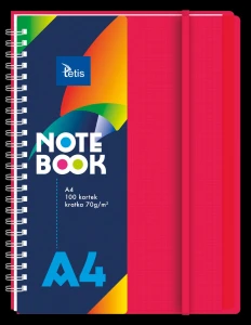 Kołonotatnik A4 100k 70g z gumką czerwony PP Tetis