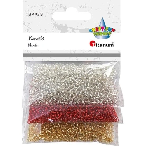 Koraliki dekoracyjne 3x15g czerwone złote srebrne Titanum_74191