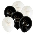 Balony latexowe 28cm 6szt Happy New Year białe i czarne Arpex_75962