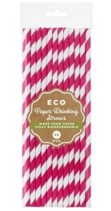 Słomki papierowe Bio paski różowo-białe 24 szt Godan