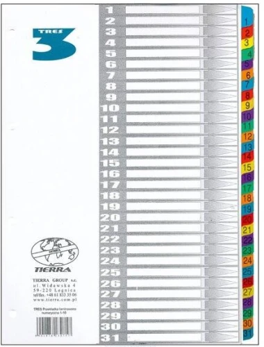 Przekładka do segregatora laminowana numeryczna A4 1-31 Tres_77022
