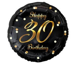 Balon foliowy "Happy Birthday 30 czarno-złoty 18” 46cm Godan