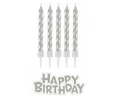 Świeczki urodzinowe na tort "Happy Birthday" srebrne 8cm 16szt Godan_77712