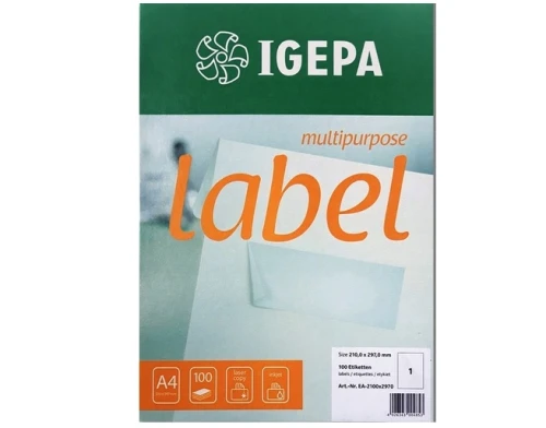 Etykiety samoprzylepne A4 21x29,7cm Białe 100 arkuszy Igepa_78234