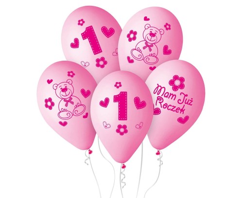 Balony lateksowe Roczek różowe 5szt 12" _78389