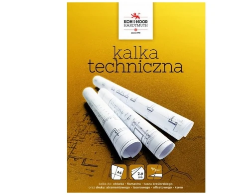 Kalka techniczna A4 przezroczysta 20 arkuszy 90g/m2 Koh-I-Noor_78527