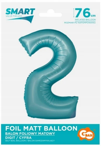 Balon foliowy cyfra ‘2’ jasnoniebieska matowa 76 cm Godan_78653
