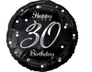 Balon foliowy czarny "Happy 30 Birthday" 18" 46 cm Godan