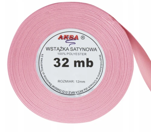Wstążka satynowa 12mm x 32mb Różowa 8037 Aksa _78892