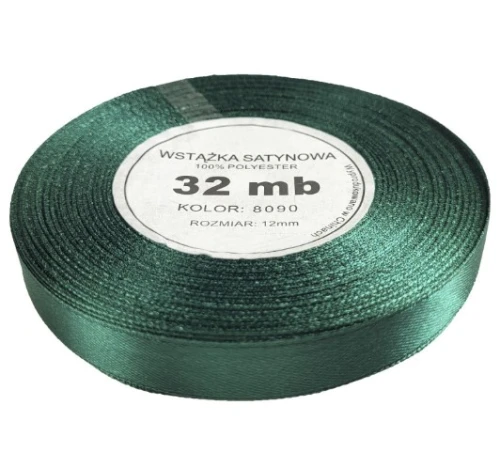 Wstążka satynowa 12mm x 32mb Zielona Ciemna 8090 Aksa_78899