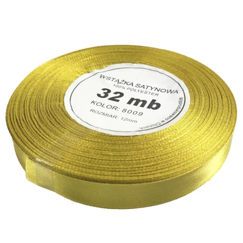 Wstążka satynowa 12mm x 32mb Złota Matowa 8009 Aksa_78901