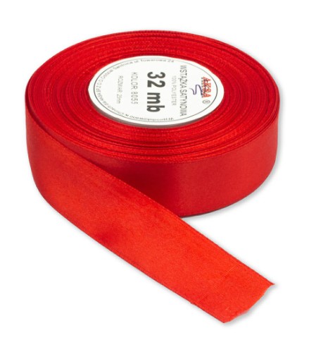 Wstążka satynowa 25mm x 32mb Czerwona Ciemna 8055 Aksa _79329