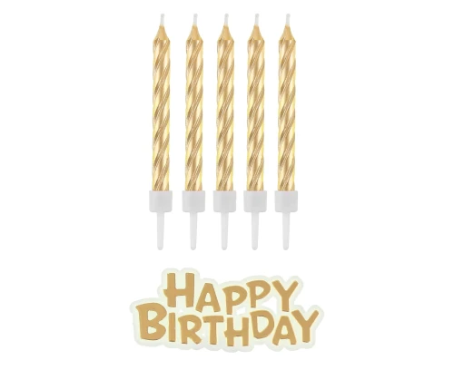 Świeczki urodzinowe kręcone 16szt Happy Birthday złote Godan_79520
