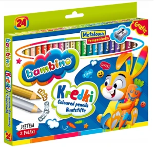 Kredki woskowe w oprawie drewnianej 24kol+ Temperówka Bambino