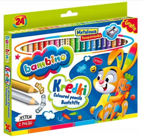 Kredki woskowe w oprawie drewnianej 24kol+ Temperówka Bambino_55356