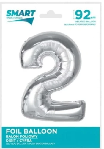 Balon foliowy "Cyfra 2 - Beauty & Charm" srebrny 36" Godan_79949