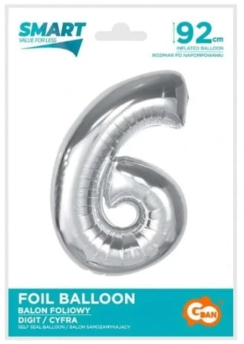 Balon foliowy "Cyfra 6 - Beauty & Charm", srebrny 36" Godan_79953