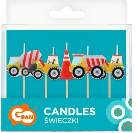 Świeczki pikery "Budowa - Pojazdy i Pachołek" 7cm 5 szt Godan_82021