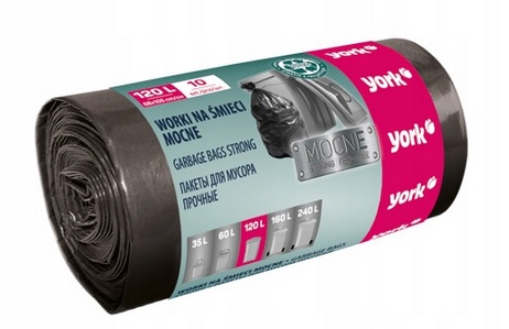 Worki na śmieci mocne 120L uniwersalne czarne 10 sztuk York_82513