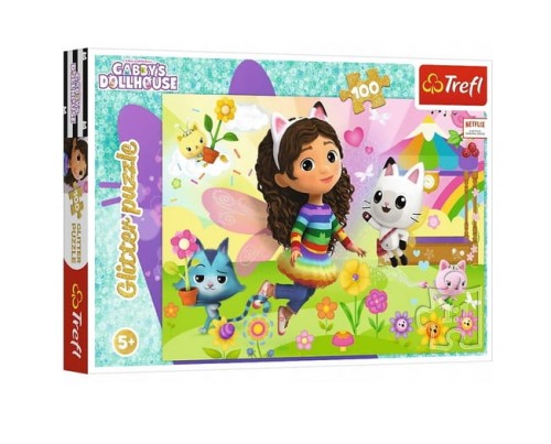 Puzzle 100 elementów 5+ 14832 Domek Gabi brokatowe Trefl