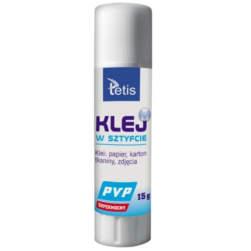 Klej w sztyfcie PVP 15g Supermocny Bezbarwny Tetis_53818
