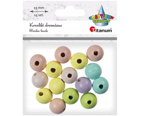 Koraliki drewniane pastelowe okrągłe 15mm 15szt 483876 Titanum_83474