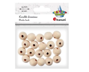 Koraliki drewniane okrągłe 15mm 20szt 484119 Titanum