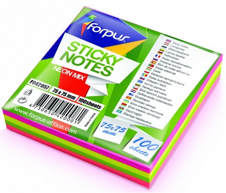 Samoprzylepny notes 75 x 75 mm, neon Forpus_83587