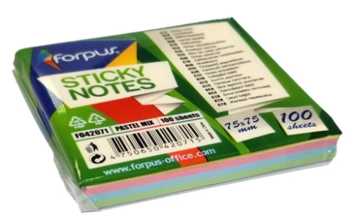 Samoprzylepny notes 75 x 75 mm, pastel Forpus_83588