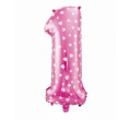 Godan - Balon foliowy "Cyfra 1", różowa w serca, 61 cm_47229